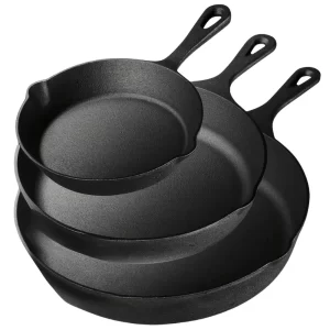 3PCS Cast Iron Skillet Set (6/8/10 Inch) Pre-Seasoned, Heavy-Duty Pans for Oven, Grill and Campfire, Even Heat, Non-Stick Surface